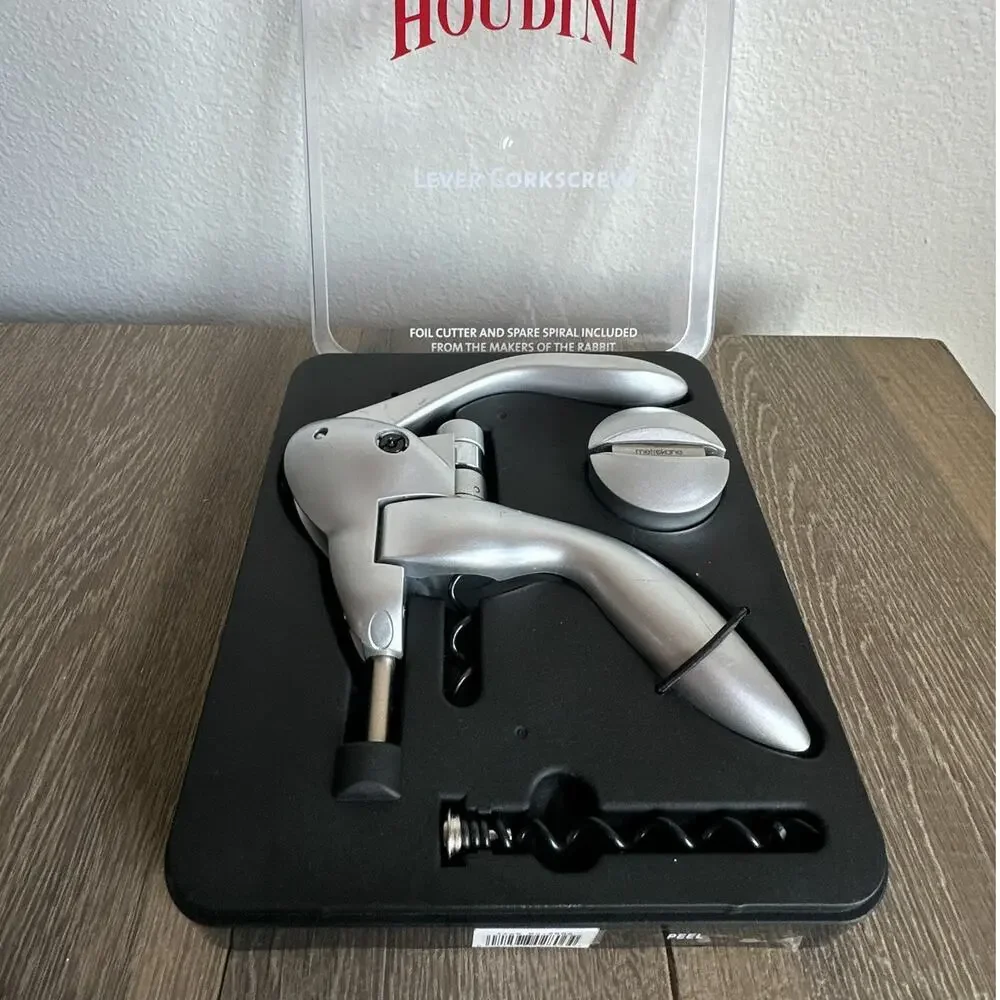 Houdini Lever Corkscrew Wine Opener Set Silver